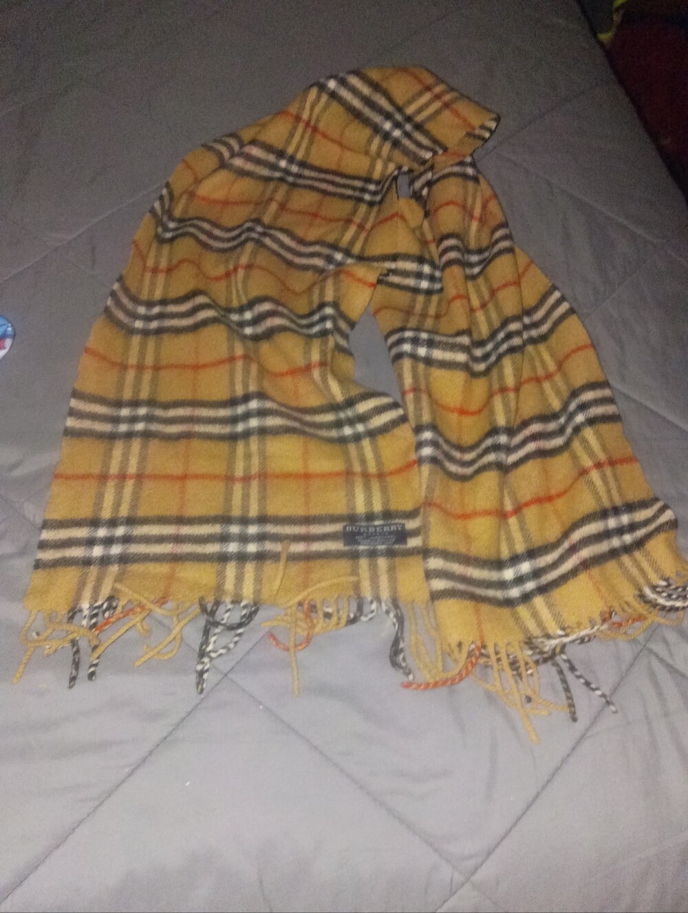 Burberry Yellow Plaid Fringe Scarf - Classic Check Detail